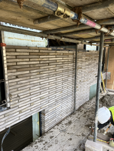 Construction brickwork in back garden.