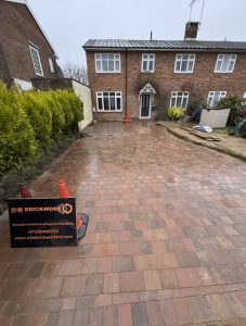 Stone slabbed driveway.