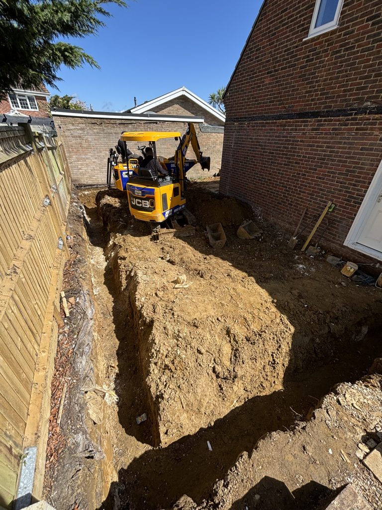 Building foundations in the back garden.