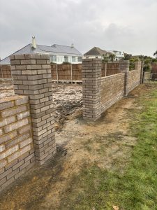 Construction brickwork outside wall.